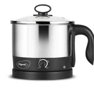 Pigeon Kessel Multipurpose Kettle (12173) 1.2 litres with Stainless Steel Body, used for boiling Water and milk, Tea, Coffee, Oats, Noodles, Soup etc. 600 Watt (Black & Silver)