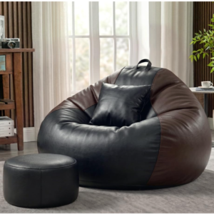 Sattva Classic 6XL Bean Bag Chair with Beans Filled, Footstool & Cushion | Faux Leather Sofa Style Bin Bags | Filled Large Beam Bag & Comfortable Beans Bag for Adults, Home & Office (Black & Brown)