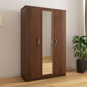 Nilkamal Massif 3 Door Wooden Wardrobe with Mirror for Bedroom | Almirah with 1 Hanging Rod & 8 Shelves | Clothes Cupboard | Engineered Wood | Legno Oak