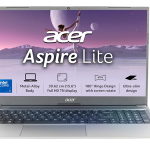 Acer Aspire Lite Intel Core i3/Core 3 14th Gen-100U Processor, Office 2024 + M365 Basic, 8GB RAM/256GB SSD, 15.6"/39.62 cm, FHD IPS Display,Win11Home, Steel Grey, 1.59Kg, AL15-53, Thin & Light Laptop